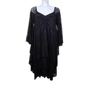 Festi Womens Flare Sleeve Black Lace Tiered Midi Dress Size 1X